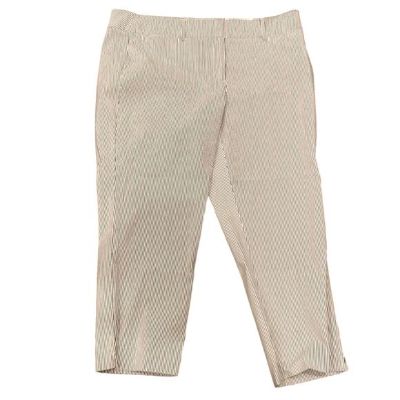 NWT ANN TAYLOR Signature White Blue Striped Ankle Trouser 16 - Picture 2 of 7